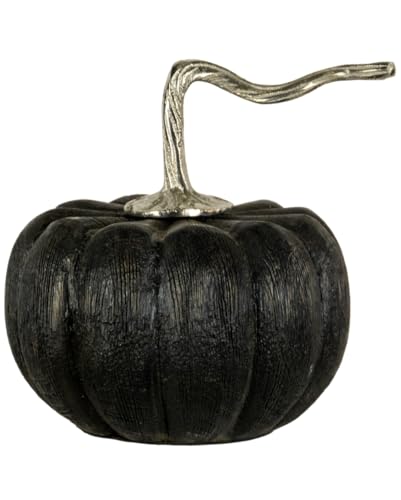 Horror-Shop Schwarzer Kürbis aus Mango Holz im Vintage Look 15cm von Horror-Shop