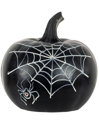 Schwarzer Halloween Kürbis mit Spinne & Herzförmigen Spinnennetz 10cm von Horror-Shop