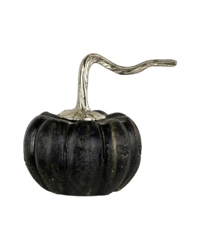 Schwarzer Kürbis aus Mango Holz im Shabby Look 15 cm von Horror-Shop