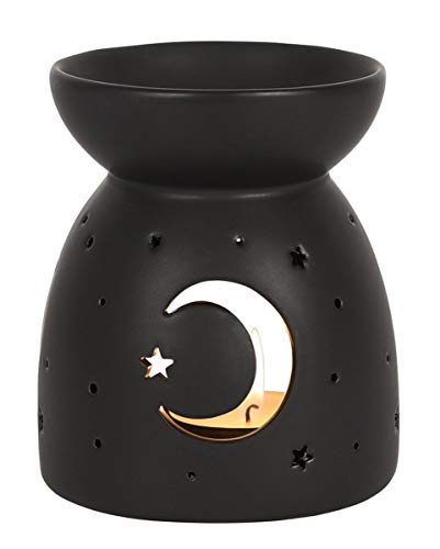 Schwarzer Teelichthalter mit Mond & Sterne für Duftöl oder Duftwachs von Horror-Shop