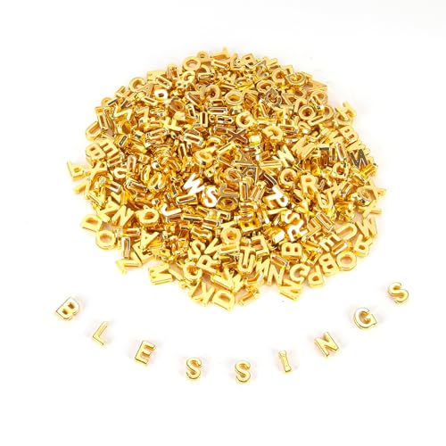 Große, große Alphabet-Buchstabenperlen, gemischte Kunststoffform, lose Perlen für Schmuckherstellung, Armbänder, Halsketten, Schlüsselanhänger, 9 x 12 mm, 500 Stück (Gold) von Horsdo
