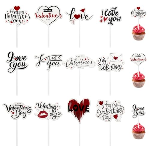 12 Stück Kucheneinsätze Zum Valentinstag, I love you, Happy Valentine's Day Tortendekorationm, Cupcake Dekoration, Party Dekorationen zum Thema Valentinstag, Valentinstag Deko Kuchen Dekoration 12 Stück Kucheneinsätze Zum Valentinstag, I love you, Happy Valentine's Day Tortendekorationm, Cupcake Dekoration, Party Dekorationen zum Thema Valentinstag, Valentinstag Deko Kuchen Dekoration von Horuili