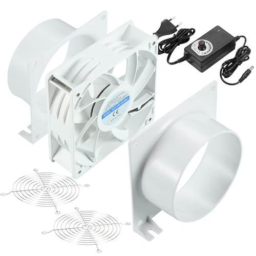 DC12V Rohrventilator 100mm, 3000U/min Lüfter Abluftventilator 100mm, mit 0~100% Dimmer, Kanaladapter, Netze für 3D-Laser, Spritzkabine, Growzelt DIY Projekt - Weiß von Hose Vary