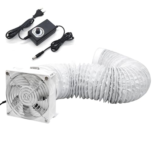DC12V Rohrventilator, 100mm Abluftventilator Gleichstrommotor Lüfter mit 2m Kanalschlauch, Kanaladapter, Regler für 3D Laser, Spritzkabine, Growzelt, Abluftsystem von Hose Vary