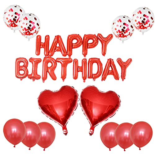 13 Stück Rot Geburtstagsdeko, Latex Luftballons Rot, Rot Folien Ballons mit Konfetti Luftballons, Alles Gute zum Geburtstag Folien Ballon, Verwendet für Geburtstagsfeiern, Urlaubspartys (Rot) von Hoshisea