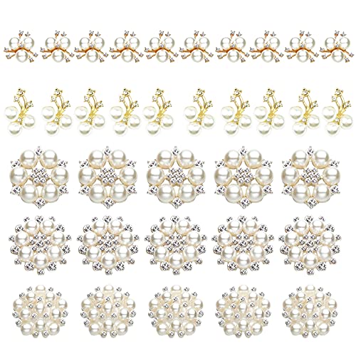 35 Stück Strass Knopf Perle, Künstliche Perlen-Knöpfe, Perle Strass Knopf Dekoration, Perlendekoration aus Strasslegierung, für die Schmuckherstellung Hochzeitsfeier Dekoration(Gold/Silber) von Hoshisea