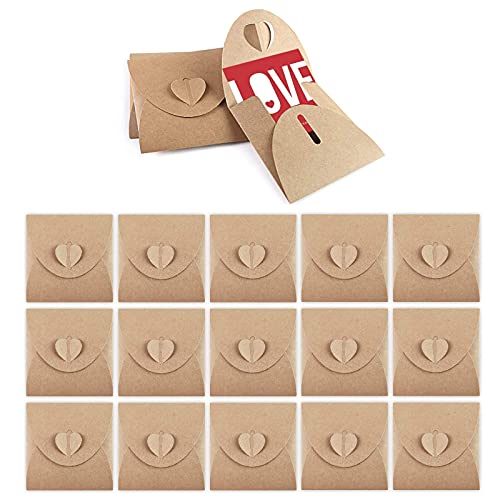 Hoshisea 50 Stück Kraftpapier CD Hülle, Vintage Umschläge mit Blanko Kraftpapier, Kraftpapier Umschläge, Herz Briefumschläge, Mini Umschla, Verwendet für Postkarten, Geschenkkarten(Braun) von Hoshisea