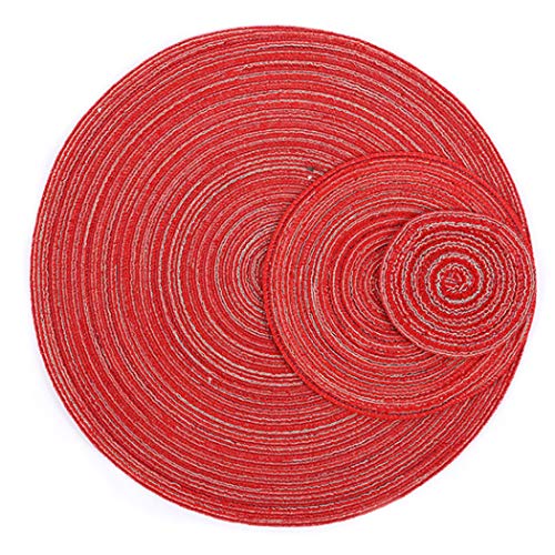 Hoshen Baumwollgarn runde Tischsets, westliche Tischsets, Schalen, Untersetzer, Wärmedämmkissen, Verschiedene Größen je nach Anforderung (17,8 cm, 28,9 cm, 35,6 cm), rot, 3 Stück von Hoshen