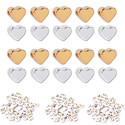 520 Stück Buchstabenperlen Gold, Auffädeln Buchstabenperlen, Auffädeln Herz Perlen, für DIY Armband Halskette, Andere Handwerke, DIY Schmücken Zubehör von Hoshisea