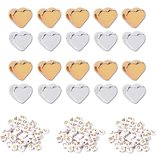 Hoshisea 520 Stück Buchstabenperlen Gold, Auffädeln Buchstabenperlen, Auffädeln Herz Perlen, für DIY Armband Halskette, Andere Handwerke, DIY Schmücken Zubehör von Hoshisea