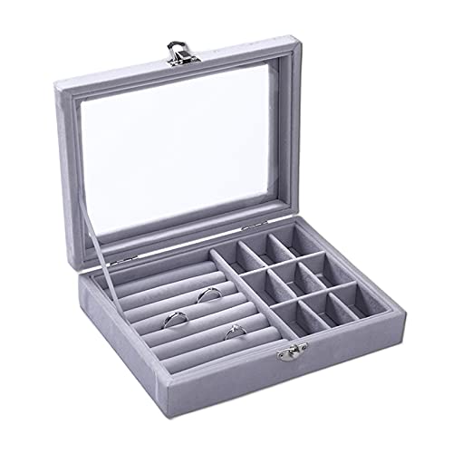 Damen Schmuckschatulle, Abschließbare Schmuckschatulle, Mit Transparenter Glasabdeckung, Für die Lagerung Ringe, Manschettenknöpfe, Ohrringe und Halsketten (Grau) von Hoshisea