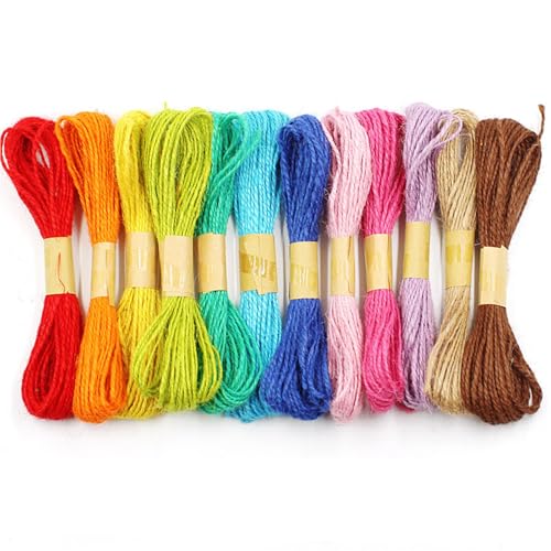 Hoshisea 12 Stück Natürliche Schnur, Bunte Jutefaserschnur, Natürliche Juteseil Kordel Set, Bastelschnur, Wird zum Aufhängen von Fotos, Geschenken, DIY-Handwerksdekorationen Verwendet (12 Farben) von Hoshisea