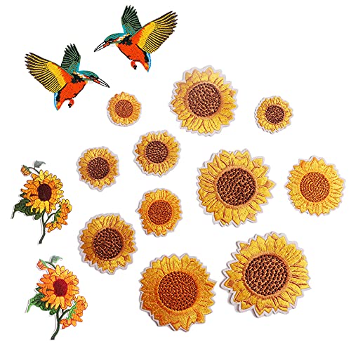 Hoshisea 15 Stücke Sun Flower Bestickte Patches, Patches zum Aufbügeln Blume, Blume Aufnäher Patch, Bügelflicken Set, Geeignet für Kleidung, Vorhänge, Rucksäcke, Jeans Usw (Gelb) von Hoshisea