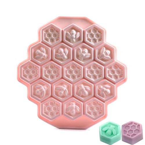 Hoshisea 19 Mulden Biene Silikon Formen, Wabenform Eiswürfelformen, Handgemachte Seifenformen, für DIY Kuchen Muffins Kekse Süßigkeiten Seife Schokolade(Rosa) von Hoshisea