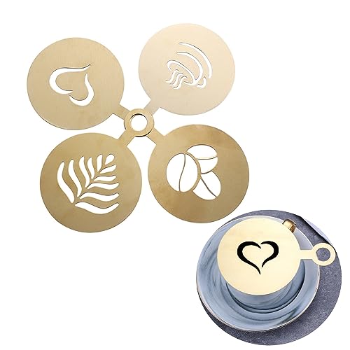 Hoshisea 4 Stück Kaffeeschablone Edelstahl, Phantasie Kaffee Druck Modell, Cappuccino-Schablonen, für Cappuccino-Kaffee-Stempel, Kuchen- und Biskuitaufstriche von Hoshisea