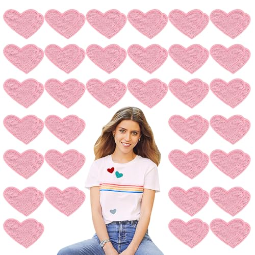 Herz Aufnäher zum Aufbügeln, 50 Stück Bestickte Aufnäher zum Aufnähen oder Aufbügeln, Applikation für Kleidung, Hosen, Hüte, Jeans(Rot Rosa) von Hosifiy