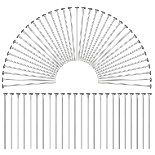 Hosifiy 500 Stück Flachen Kopfstifte für Schmuckherstellung, Edelstahl Kopfstifte 1.57zoll/40mm Flachen Kopf Pins Splitter Schmuck Kopfnadeln für DIY Handwerk Ohrring Halskette von Hosifiy