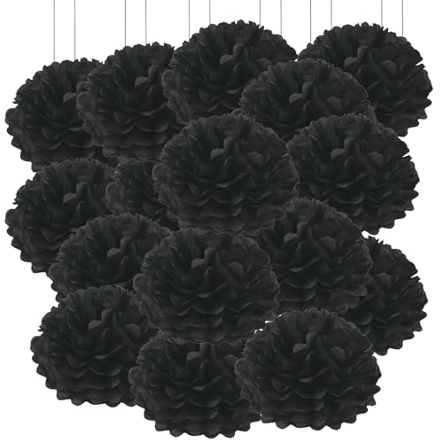 Pompons aus Seidenpapier, 15,2 cm, Schwarz, 20 Stück von Hosifiy