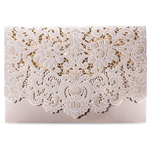 Hosmsua 20x Hochzeitseinladungskarten Weiß Blumen Lasercut Spitze Design zum Selbstbedrucken Blanko Set 20 Stücke inkl Umschläge von Hosmsua