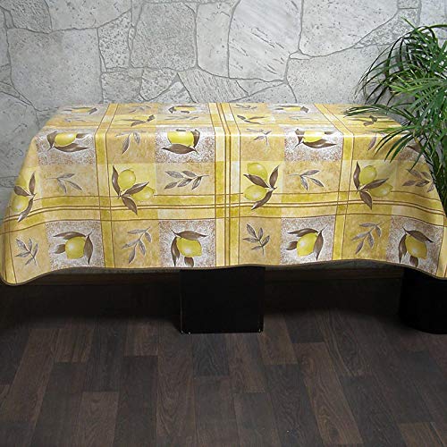 Hossner Tischdecke Abwaschbar 130x220 cm Wachstuch m. Saum Gartendecke Küchentischdecke (Moldavien Hellbraun Zitronen) von Hossner