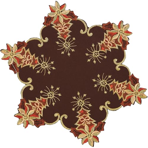 Hossner Tischdecke Weihnachten Stern Weihnachtsstern Gold Bestickt Deckchen Weihnachtstischdecke Weihnachtsdekoration Stoff Waschbar (30 cm (Rund)) von Hossner