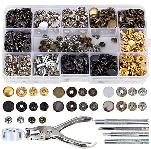 Druckknopf Set 140 Sets 6 Farben Kupfer Druckknöpfe Metall Bronze Kleidung Snaps Taste mit Zange Fixierwerkzeug Kit, Druckknopf für Leder Handwerk Handtasche Brieftasche Jacke von Hossom