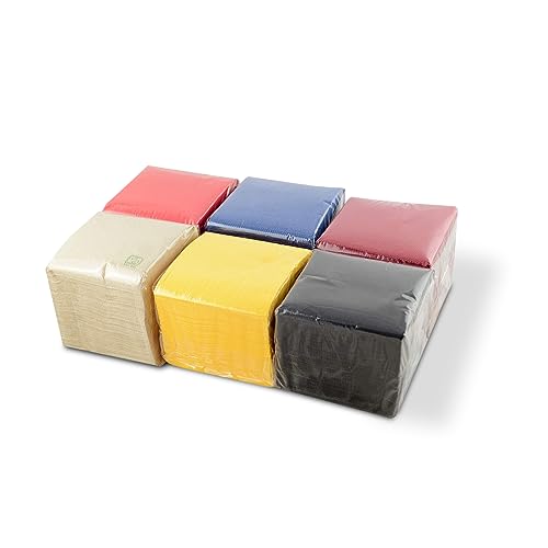 Hostelnovo 600 Stück Papierservietten - Gelb, Rot, Marineblau, Bordeaux, Schwarz und Natur - Spezial Cocktail - 10x10 cm von Hostelnovo