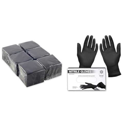 Hostelnovo - 600 Stück schwarze Tischservietten & Ritter Premium Nitrilhandschuhe schwarz 100 Stück - Einweghandschuhe latexfrei - Einmalhandschuhe nitril puderfrei - Black Nitrile Gloves - Größe M von Hostelnovo