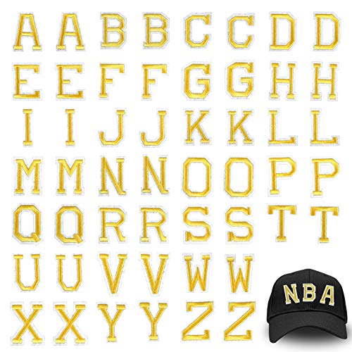 52 Stück Aufbügler Buchstaben Patches Mit Vergoldeter Nähnadel - Nähen Auf Alphabet Applikationen für Kleidung, Gold von Hosung