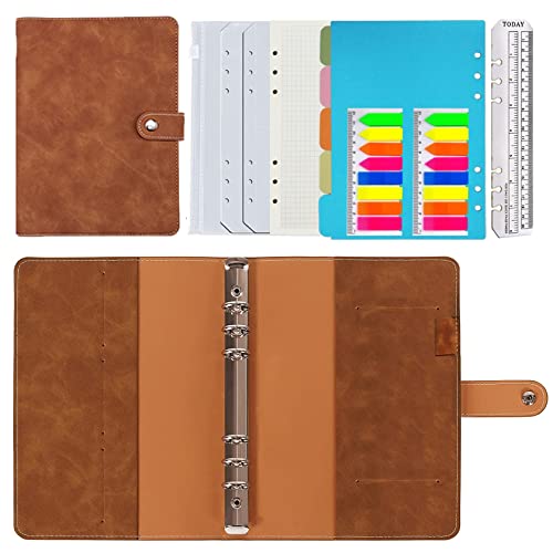 Leder Notizbuch Binder A5,PU Leder Nachfüllbares Notizbuch Ringbuch A5 Tagebuch Karierte Papier Echtleder Innentaschen für Reisearbeit und Organizer,Geschenk für Mädchen, Jungen (Braun 23x17cm) von HotKrump