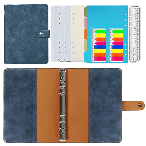 Leder Notizbuch Binder A5,PU Leder Nachfüllbares Notizbuch Ringbuch A5 Tagebuch Gepunktetes Papier Echtleder Innentaschen für Reisearbeit und Organizer,Geschenk für Mädchen, Jungen (Blau 23x17cm) von HotKrump