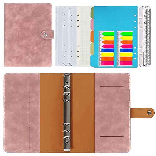 Ringbuch a5 Nachfüllbar,PU Leder Nachfüllbares Notizbuch Ringbuch A5 Tagebuch Karierte Papier Echtleder Innentaschen für Reisearbeit und Organizer,Geschenk für Mädchen, Jungen (Rosa 23x17cm) von HotKrump