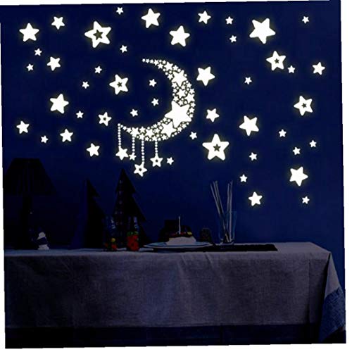 Hotaden Leuchtende Sterne Mond Fluoreszierende Wandaufkleber Wandabziehbild-Aufkleber Wohnzimmer-Dekoration PVC Weiß Fantasy Sterne und Mond Wand Sticker von Hotaden