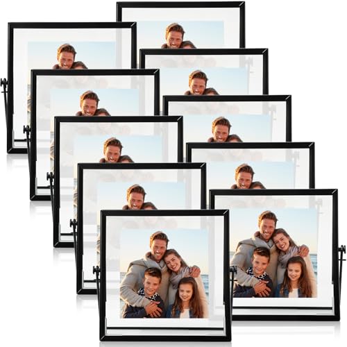 Hoteam 12 Stück 10,2 x 10,2 cm schwebender Rahmen Glas Fotorahmen Kollektion Vintage Metall Minimal kunstvolle Staffelei für Bilder Fotos Schreibtisch Tischplatte Display (schwarz) von Hoteam