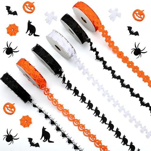 Hoteam 6 Rollen Halloween-Bänder, schwarz, weiß, orange, Bastelband, 27,7 m, Girlande, Kürbis, Fledermaus, Geisterform, Verzierung für DIY, Handwerk, Geschenk, Kranz, Verpackung, Halloween Hoteam 6 Rollen Halloween-Bänder, schwarz, weiß, orange, Bastelband, 27,7 m, Girlande, Kürbis, Fledermaus, Geisterform, Verzierung für DIY, Handwerk, Geschenk, Kranz, Verpackung, Halloween von Hoteam