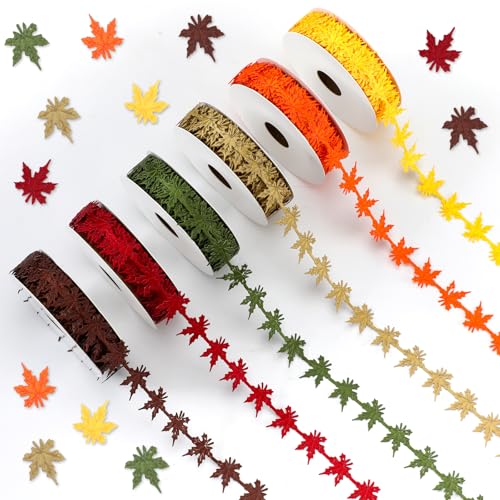 Hoteam 6 Rollen Herbstbänder, Ahornblattform, Bastelband, 27,7 m, Thanksgiving-Girlande, Ahornblätter, Stoff, Jute, Verzierung für DIY, Handwerk, Geschenk, Kranz, Schleifen, Verpackung Hoteam 6 Rollen Herbstbänder, Ahornblattform, Bastelband, 27,7 m, Thanksgiving-Girlande, Ahornblätter, Stoff, Jute, Verzierung für DIY, Handwerk, Geschenk, Kranz, Schleifen, Verpackung von Hoteam
