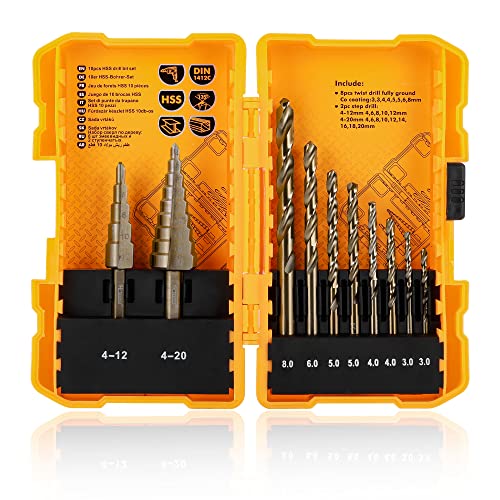 Hoteche HSS Bohrer Set 10 tlg. - Spiralbohrer und Stufenbohrer - Hochgeschwindigkeitsstahl - Präzisionsbohren - Aufbewahrungskoffer - Kostengünstig Hoteche HSS Bohrer Set 10 tlg. - Spiralbohrer und Stufenbohrer - Hochgeschwindigkeitsstahl - Präzisionsbohren - Aufbewahrungskoffer - Kostengünstig von Hoteche