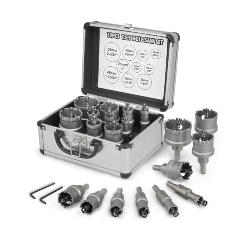 Hoteche 10pcs Lochsäge Hartmetall-Bohrer, 16–53 mm Metall Lochsäge Bohrer Set, TCT Carbid Lochsägen-Set, Zentrierbohrer aus Hartmetall, für Edelstahl, Eisen, Aluminium,Holz Hoteche 10pcs Lochsäge Hartmetall-Bohrer, 16–53 mm Metall Lochsäge Bohrer Set, TCT Carbid Lochsägen-Set, Zentrierbohrer aus Hartmetall, für Edelstahl, Eisen, Aluminium,Holz von Hoteche