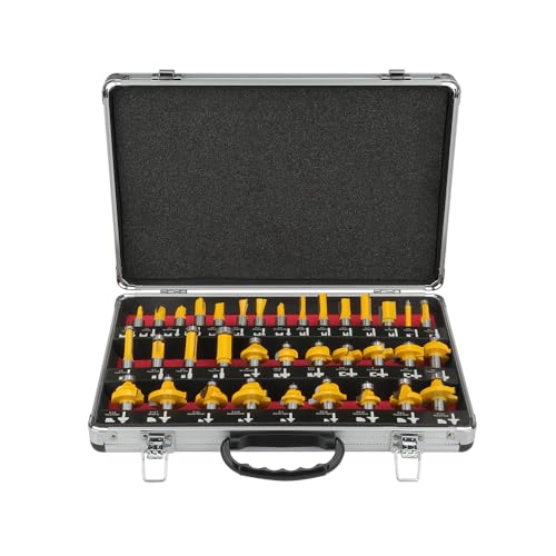 Hoteche 35-teiliges Oberfräser Set, Schaft 12mm, Legierter Stahl, für Holzfräser in Industrie-Qualität für hartes und weiches Holz, mit 1 Flachschneide Hoteche 35-teiliges Oberfräser Set, Schaft 12mm, Legierter Stahl, für Holzfräser in Industrie-Qualität für hartes und weiches Holz, mit 1 Flachschneide von Hoteche