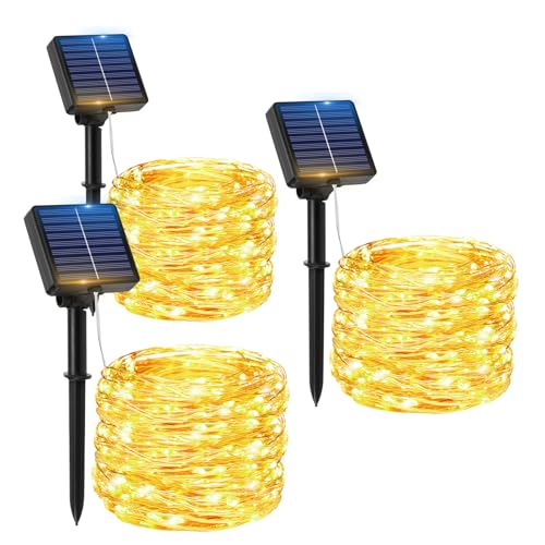 Lichterkette Solar Außen Wetterfest, 3x 15M 150 LEDs Solar Lichterkette Aussen, 8 Modi IP65 Kupferdraht Warmweiß Lichterkette Outdoor für Balkon Balcony Garten Terrasse Party Hochzeit Deko von Hoteril