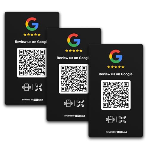 Google Review Card 3-Pack - Schwarz - NFC Tap & QR Code - Enthält 3 unabhängige Links (unterstützt 3 verschiedene Geschäfte oder gleich) - Alle Telefone kompatibel - Boosten Sie Google Reviews - Keine von Hotlabel