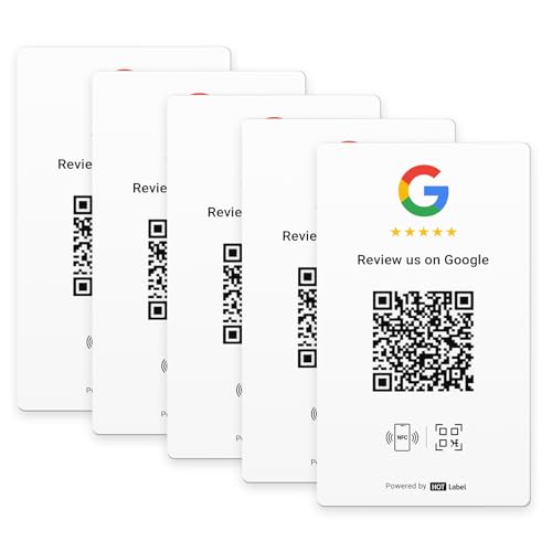 Google Review Card 5-Pack - Weiß - NFC Tap & QR Code - Enthält 5 unabhängige Links (unterstützt 5 verschiedene Geschäfte oder gleich) - Alle Telefone kompatibel - Boosten Sie Google Reviews - Keine von Hotlabel