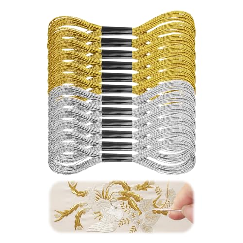 HotoPink 12 Knäuel Metallic Sticktwist Glitzer Stickgarne Kreuzstich Set Polyester Kreuzstich Garn für Handwerk DIY Armbänder Stricken Stickerei Handwerk von HotoPink
