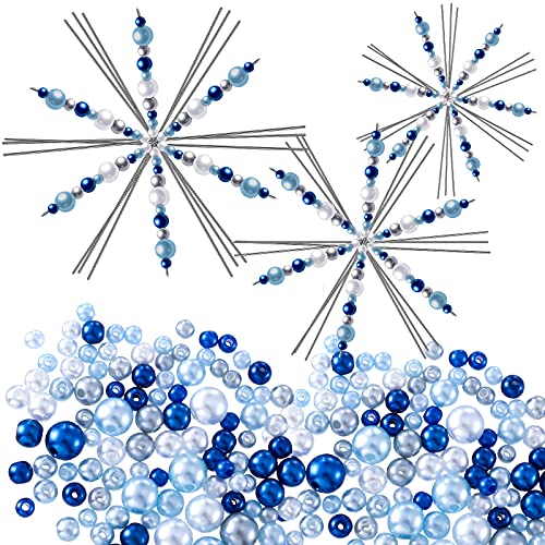 24 Stück Weihnachten Schneeflocken Drähte Formen Schneeflocken Metalldraht mit 400 Mischfarben Perlen 3 Größen für DIY Perlen Band Party Dekorationen Lustiges Perlen Projekt (Blau, Silber, Weiß) 24 Stück Weihnachten Schneeflocken Drähte Formen Schneeflocken Metalldraht mit 400 Mischfarben Perlen 3 Größen für DIY Perlen Band Party Dekorationen Lustiges Perlen Projekt (Blau, Silber, Weiß) von Hotop