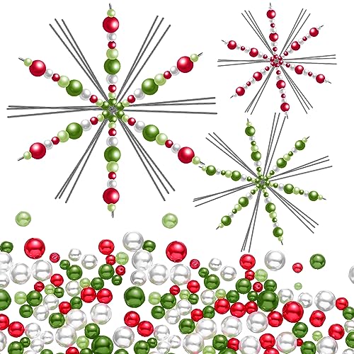 Hotop 24 Stück Metall Schneeflocken Drähte Schneeflocken Form mit 400 Perlen in Unterschiedlichen Farben und Größen Lustig Perlen Projekt 3 Größe Schneeflocken Ornament für DIY (Rot, Grün, Weiß) Hotop 24 Stück Metall Schneeflocken Drähte Schneeflocken Form mit 400 Perlen in Unterschiedlichen Farben und Größen Lustig Perlen Projekt 3 Größe Schneeflocken Ornament für DIY (Rot, Grün, Weiß) von Hotop