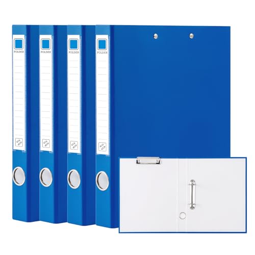 Hotyin Ringbuch mit Klemmbrett, 4 Stück A4 Ringbücher, 45 mm Rücken, 2 D-Ringbuch & Klemmbrett, 2-in-1-Ordner zur Organisation von Dokumenten, Blau von Hotyin
