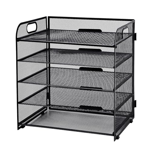 Hotyin Schreibtisch Organizer, 5 Tier Papier Organizer, Briefablage - Netz Aktenregale mit Griff, Schreibtisch Organizer für A4 Aktenordner, Schwarz von Hotyin