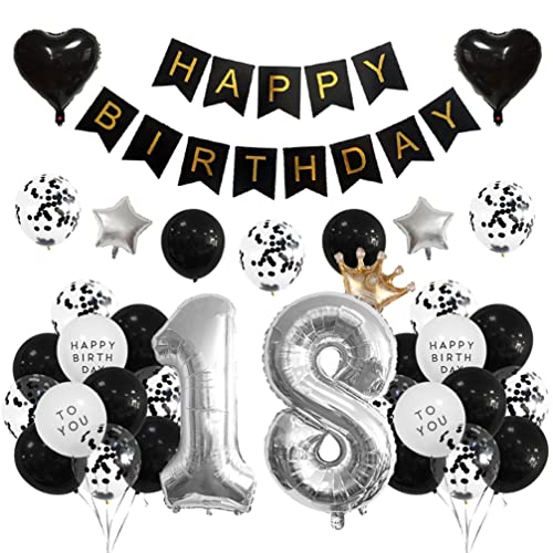 Houhounb 18 Geburtstag Deko 18 Party Luftballons Happy Birthday Banner Latex Ballon für Dekoration Junge Mädchen Geburtstag, Schwarz und Silber Houhounb 18 Geburtstag Deko 18 Party Luftballons Happy Birthday Banner Latex Ballon für Dekoration Junge Mädchen Geburtstag, Schwarz und Silber von Houhounb