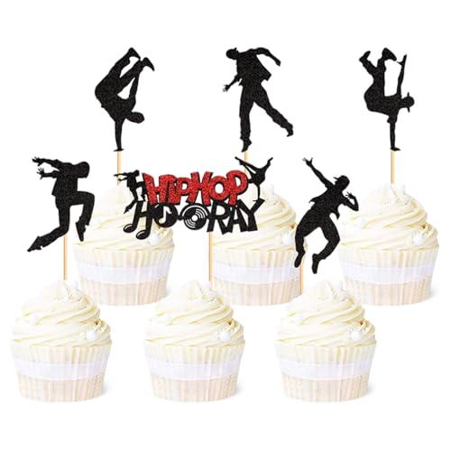 Houhounb 2 Sätze Schwarz Hip-Hop-Tanz Tortendekoration Kreativer Tanz Cake Topper für Musik-Themenparty, Kuchendekoration für Geburtstagsfeier von Houhounb