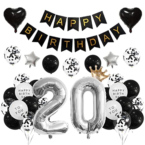 Houhounb 20 Geburtstag Deko 20 Party Luftballons Happy Birthday Banner Latex Ballon für Dekoration Junge Mädchen Geburtstag, Schwarz und Silber Houhounb 20 Geburtstag Deko 20 Party Luftballons Happy Birthday Banner Latex Ballon für Dekoration Junge Mädchen Geburtstag, Schwarz und Silber von Houhounb